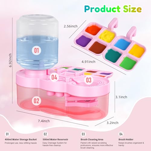 Paint Brush Cleaner Tool - Brush Washer Painting Station, Paintbrush Cleaners Water Dispenser Circulation, Art Acrylic Cleaning Watercolor Rinser for Kids Adult Artist - style: New Pink