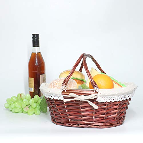 MEIEM Wicker Gift Baskets Empty Oval Willow Woven Picnic Cheap Easter Candy Storage Wine Basket with Handle Egg Gathering Wedding Basket (Brown) - color: Brown, size: Small