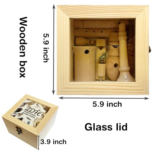 ZDH 9-Piece Wooden Bird Call Set – Handcrafted Bird-Call in Glass Wooden Box for Birdwatchers, Nature Lovers, Outdoor Exploration & Education All - size: Glass lid-5.9*5.9*3.9inch