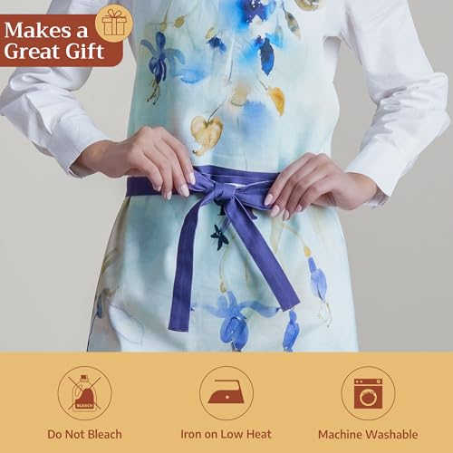 Maison d' Hermine Aprons for women with Pocket 100% Cotton (27.50"x31.50") | Adjustable Neck Strap & long ties Apron Men Chef Wedding Cooking Gardening Server Maid - color: 038 - Lazy Summer Days