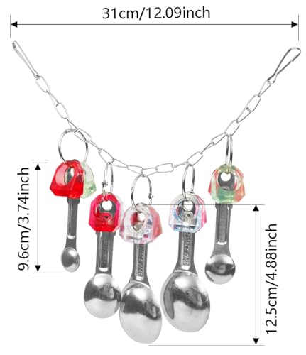 Bird Chew Toys, Parrot Toys, Spoon&Ring Toy for Small/Medium Birds | Steel Chain Spoons, Acrylic Rings, Bird-Safe Toy, Hangs Securely, Mental Stimulation; For Macaws, Cockatoos, Greys & More