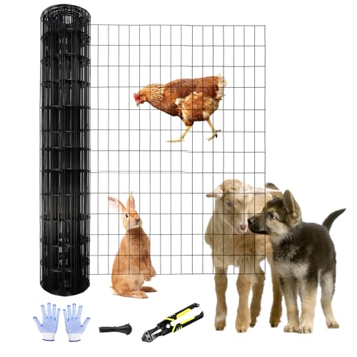 Tongmo 4 ft x 100 ft Black PVC Coated Welded Wire Fence, 16GA Garden Chicken Wire Fence Roll, Mesh Size 2" x 4" Hardware Cloth, Ideal for Yard Protection and Poultry Netting - color: Black, size: 4ft*100ft