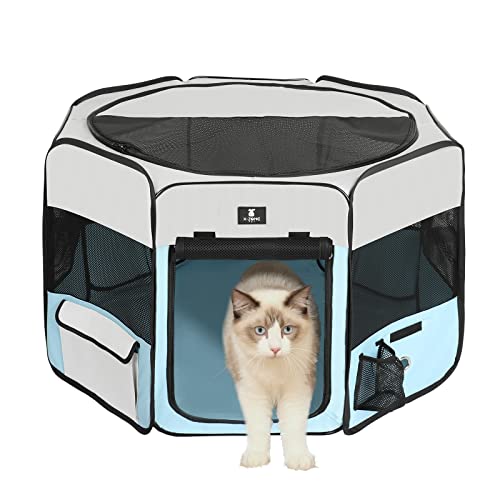 X-ZONE PET Dog Playpen Portable Pet Play Pens for Puppies, Cat, Rabbit, Chicks, Foldable Exercise Play Tent Kennel Crate, Indoor/Outdoor Travel Camping Blue Small - color: Blue, size: Small