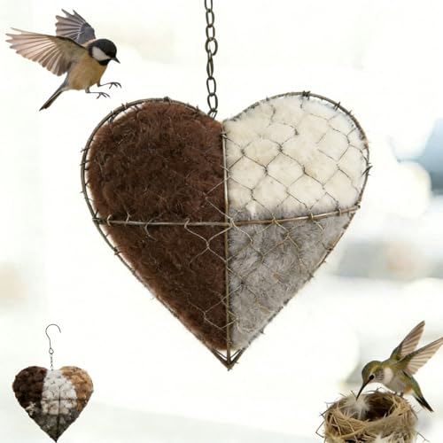 Handmade Fiber Bird Nesting Heart, Winter Tree Shelter for Wild Birds,Birds Nests Material Holder, Hummingbird Nest Boxes for Outside, Gardens, Courtyards, and Outdoor Bird Shelters