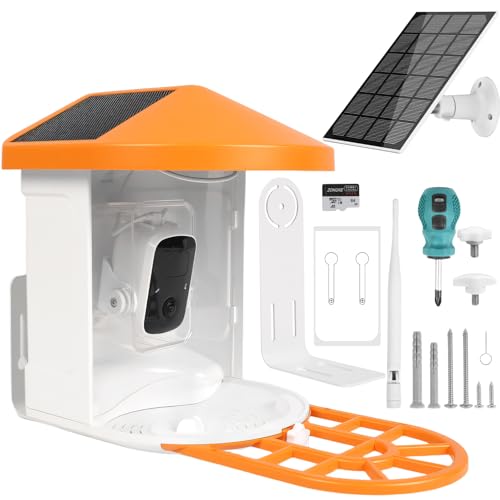5W Solar Powered Bird Feeder with Camera - Smart Birdfeeder with 64GB SD Card, 2K Live View, AI Identification, Weatherproof Outdoor Bird Feeder for Backyard, Night Vision & Auto Capture