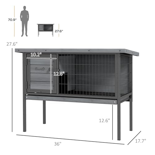 PawHut Rabbit Hutch Elevated Bunny Cage Small Animal Habitat with Metal Frame, No Leak Tray, Metal Wire Pan and Openable Water-Resistant Asphalt Roof for Indoor/Outdoor Gray | Small Animal Habitat, No Leak Tray, Metal Wire Pan, Openable Water-Resistant As
