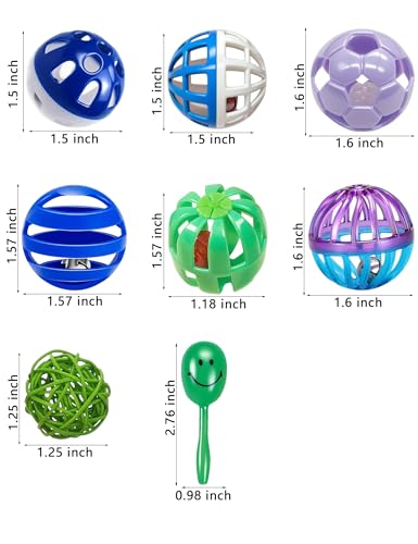 12 Pack Colorful Bell Balls Bird Toys for Parakeets | Parrots, Small and Medium Birds, 1.6 in - 2.8 in - size: 1.6'' - 2.8''