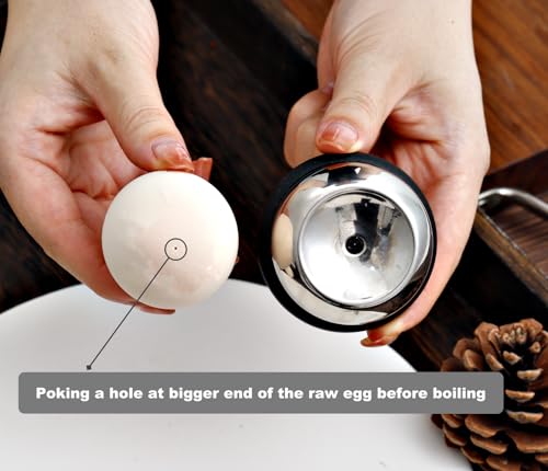 Egg Piercer for Raw Eggs, Stainless Steel Egg Poker for Boiling Eggs, Great Eggshell Peeler Tool to Get Good Hard Boiled Eggs, Egg Hole Puncher Pricker with Retractable Pin, Black - color: Black