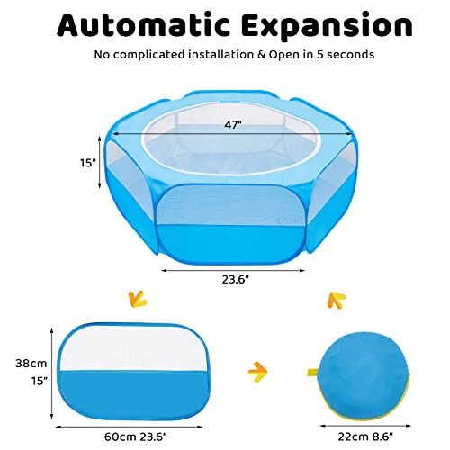 Amakunft Small Animal Pop-Up Playpen with Mesh Cover, 47'' x 23.6'' x 15'' Chicken Brooder Box, Play Pen Indoor Outdoor for Guinea Pigs, Bunny, Rabbits, Ferrets, Chinchillas, Kittens - color: Light Blue