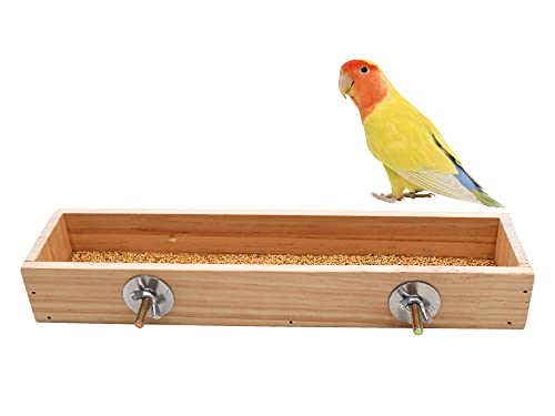 Bird Feeding Cups, Natural Wooden Parrot Perch Stand, Birds Food Dish, Parakeets Feeder Bowl, Cage Accessories for Small Animals Rat Hamster Guinea Pig Chinchillas Budgies Cockatiels Love Birds - size: 11.8 × 3.1 Inch