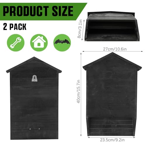 2 Pack Bat House for Outdoor,Black,Large,2 Chamber-pr | Large Cedar Wood Weatherproof Bat Boxes for Outside Trees, Dual Chamber Shelter with Grooved Landing for Backyard Roosting - color: dark brown, style: 2 Chamber-pr