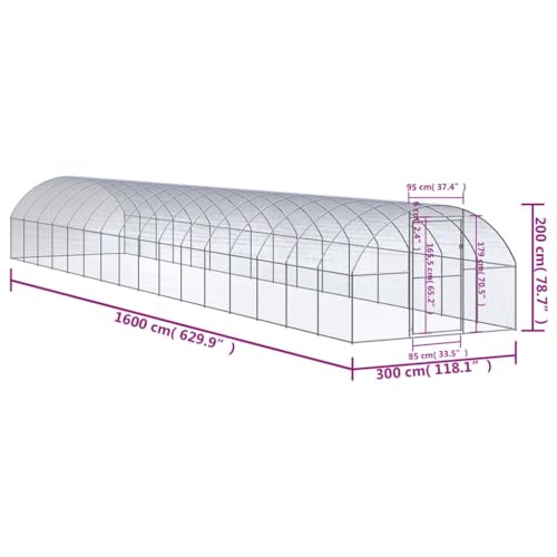 Large Galvanized Steel Chicken Coop 118x118x79in Spacious Weatherproof Poultry Run for Backyard Farming Duck Hen House Silver B - color: Silver-B, size: 118.1 x 118.1 x 78.7 in (W x L x H)