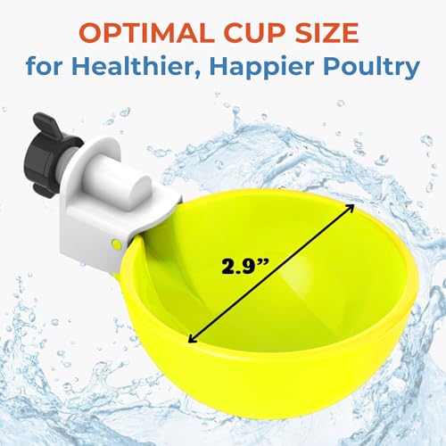 Lil'Clucker - Large Automatic Chicken Waterer Cups Suitable for Ducks, Geese, Turkeys, and Bunny Rabbit - Water Feeder Kit - Poultry Waterer (Yellow, 5 Pack) - color: Yellow, size: 5 Pack