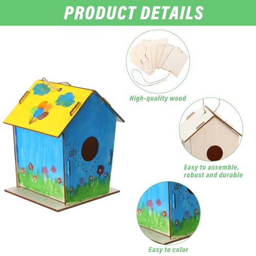 DoubleFill 12 Pcs 4.33" Wooden Bird Houses Crafts Kit for Kids DIY Unfinished Hanging Birdhouse for Art Painting Wood Toys Boy Girl Class Back to School Classroom Project Parties Creative Activity