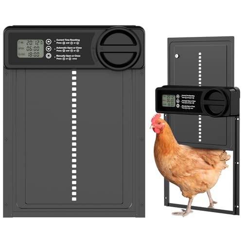Automatic Chicken Coop Door, Battery Powered Electric Chicken Coop Door with Smart Timer, Anti-Pinch Sensor, LCD Display& Low Battery Reminder for Hens, Ducks, Geese Poultry