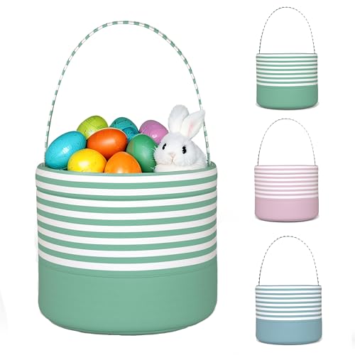 Easter Basket for Kid Boy Girl,Easter Egg Hunt Buckets,Personalized Canvas Tote Bags Easter Party Gifts for Easter Halloween - color: AB-Green