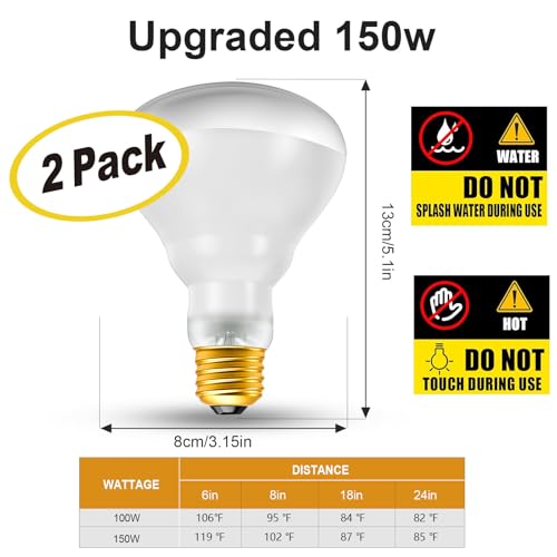 2Pack Reptile Heat Lamp, 150W Reptile Heat Emitter Infrared Basking Spot Light, UVA Daylight Heat Lamp Bulbs for Chickens Coop Reptiles Pets Brooder Use - style: 150W Reptile Heat Lamp