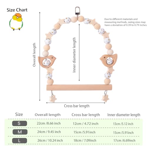 Birds Swing Parrot Hanging Toy Wooden Perch Bird Chew Toys for Love Birds,ParakeetCockatiel, Mynah, Budgerigar (Wooden Star Beads, Medium) - color: Wooden Star Beads