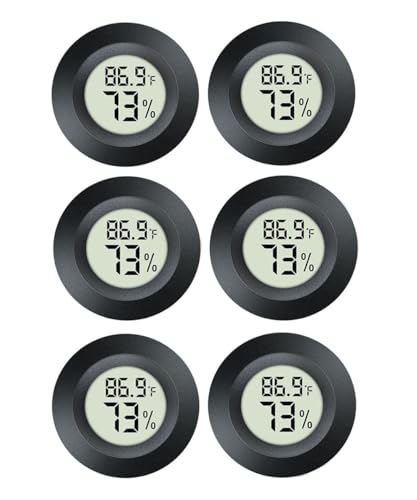 JEDEW 6 Pack Hygrometer Thermometer Digital Humidity Meter Indoor/Outdoor Humidity Monitor Reptile Thermometer for Greenhouse Humidors Terrarium Jars ℉/ ℃(6)