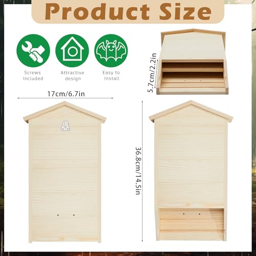 2 Pack Bat House for Outdoor,Wood,Large,2 Chamber-pr | Large Cedar Wood Weatherproof Bat Boxes for Outside Trees, Dual Chamber Shelter with Grooved Landing for Backyard Roosting - color: Wood, style: 2 Chamber-pr