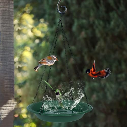 OVZILKI Bird Bath for Outside Heavy Duty, 12 inch Hanging BirdBath Bowl Only with Rust-Proof Chains, Hanging Bird Feeder for Outdoors Water Tray or Bird Seed for Garden Backyard Decor (Green 1 Pack) - color: Green, size: 12in 1pack