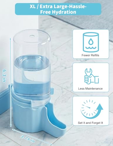Quail Chick Waterer with Anti-Drowning Shallow Tray, 16.6 fl oz Automatic Gravity Button Quail Waterer, Hanging or Free-Standing Bird Water Dispenser for Wire Mesh Cages and Brooders (Blue) - color: Blue