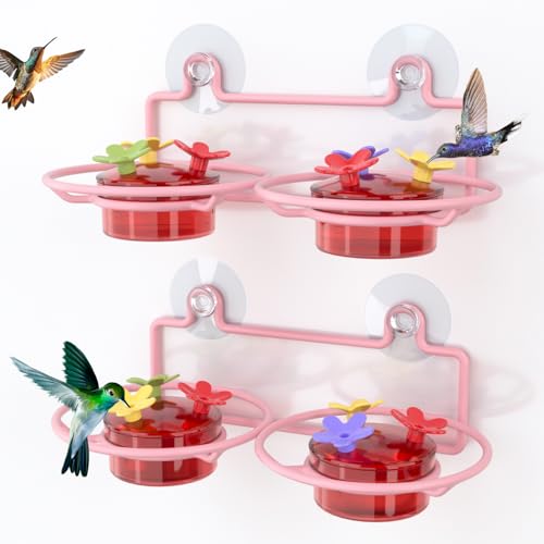 Dreamdrawer 2 Pack Window Hummingbird Feeder, Small Hummingbird Feeder for Outdoors with Strong Suction Cup - Metal Base & 6 Feeding Ports, Easy to Clean and Refill, Pink - color: 2PC-Pink
