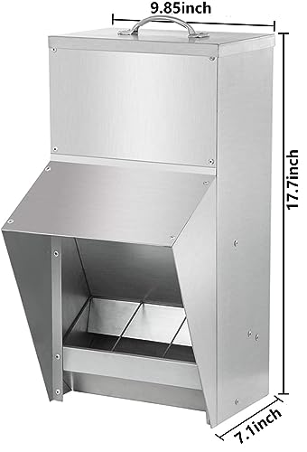 shengyi 11.5-55lbs Galvanized Chicken Feeder - Rat Proof Poultry Feeder with Lid Weatherproof Outdoor Coop Food Dispenser (25lbs 12.9x8.3x18.9in) - size: 25lbs 12.9x8.3x18.9in