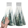 Watercolor Green Tree Hanging Hand Towels Christmas Pine Tree Kitchen Tie Towel Rustic Nature Forest Hand Towels with Hook Loops Winter Hanging Kitchen Towel Fast Drying Dish Tea Towels, 2pcs - color: Green Tree