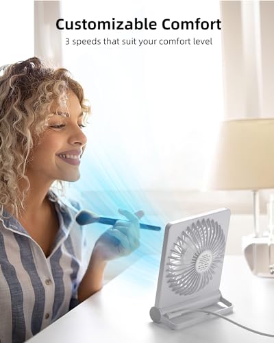 Koonie USB Desk Fan, Strong Wind Ultra Quiet Small Mini Fan | 220° Tilt Folding & 3 Speeds Adjustable, USB-C Powered Personal Fan for Home Office Desktop, White, NO BATTERY - color: White, size: 5.7 inch