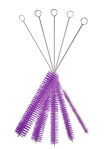 10" Extra Long Tube Brush Set - Large 5 Pack - Purple | Flexible nylon straw brushes for bottles, cleaning straws, pipe cleaners, glass, keyboard, detailing and deep cleaning - color: Purple, size: Large 5 Pack (8mm 12mm 16mm 20mm 24 mm)