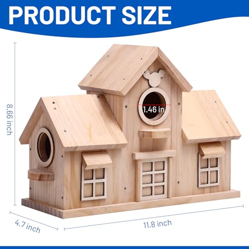 Wooden Birdhouse with Multiple Nesting Compartments, Hanging Bird House, 11.8 x 4.7 x 8.66 Inch