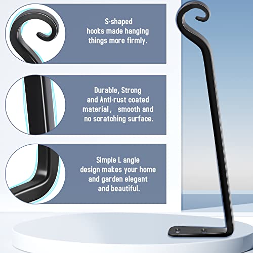 15 Inch 2 Pack Hand-Forged Hanging Plant Bracket Heavy Duty Metal Plant Hangers for Outdoor Hanging Bird Feeders Lanterns Wind Chimes Black - color: Black-L, size: 15 Inch