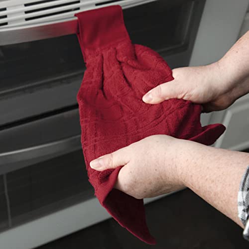 Ritz Premium 100% Cotton Solid and Multi Check Kitchen Tie Towel, Absorbent, Super Soft, and Fast Drying Hang Towel, Set of Two, Paprika Red - color: Paprika, size: Solid & Check, 2-Pk