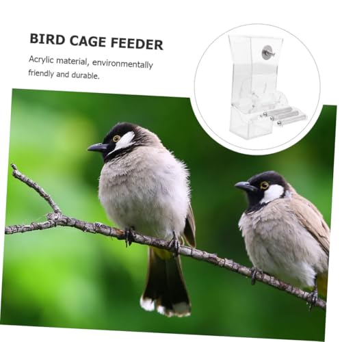 Tofficu Suction Cup Acrylic Bird Feeder for Seed Feeding No Spill Food Feeding Station with Hanging Design Suitable for Indoor and Outdoor Wild Birds