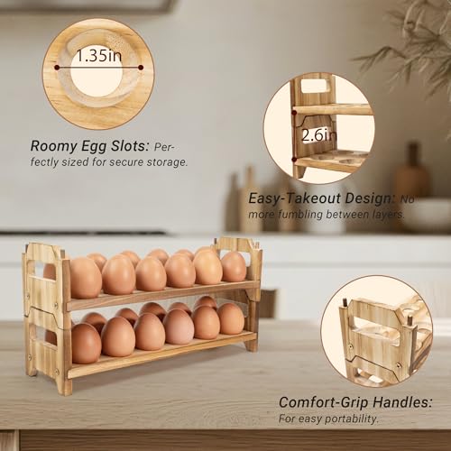 Yuoyar Wooden Fresh Egg Holder Countertop Stackable egg storage