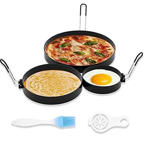 8 Inch Omelette Ring, 6 Inch Pancake Ring and 3.5 Inch Egg Ring | Upgrade 3 Pack Assorted Size Nonstick Stainless Steel Round Cooking Rings Molds with Oil Brush & Egg Separator for Griddle - size: 3 Pack Egg, Pancake & Omelet Rings