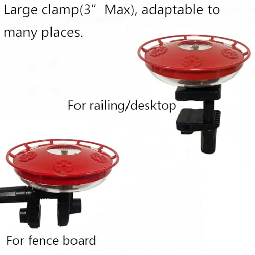 Hummingbird Feeder Fence/Rail Mount or Hanging for Deck/Porch/Balcony 14oz Nectar Feeding Bowl with 5 Ports & 3" Railing Clamp and Metal Hook
