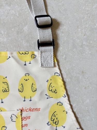 Full Egg Apron for Adult, 12 Deep Egg Pockets with Elastic Closure | Long Wasit Ties, 2 Chest & 3 Bottom Extra Tool Pockets, Adjustable Strap, Yellow Chick Printed, Egg Collect Gather Hold Apron - color: Yellow for Adult