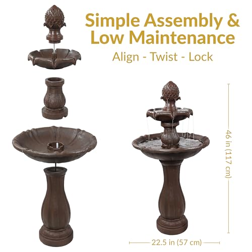 Sunnydaze 46" 2-Tier Solar Water Fountain, Pineapple Top, Rust Finish | Outdoor Solar Garden Fountain for Patio, Yard, Balcony, Easy Assembly, Calming Sound, Durable Polyresin, with Battery Backup - color: Rust
