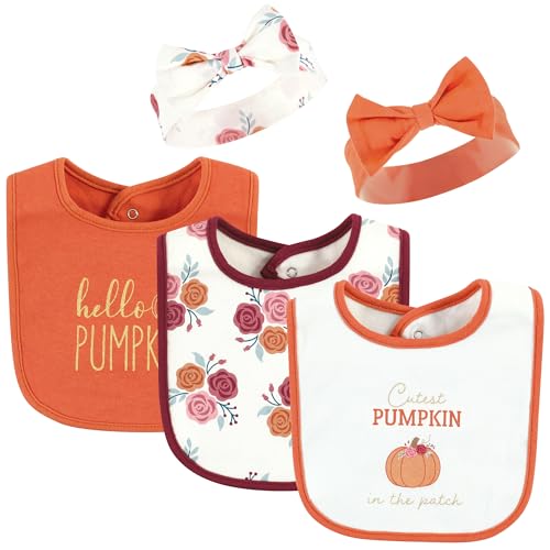 Hudson Baby Unisex Baby Cotton Bib and Headband Set - color: Pink Cutest Pumpkin, size: One Size