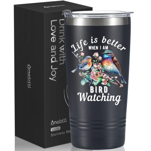 Onebttl Bird Watching Tumbler for Lovers & Watchers, 20oz Stainless Steel Insulated With Lid & Straw, Gift Card & Box Included, Best Birthday Gift - Black - color: Black-Life is better when I am bird watching