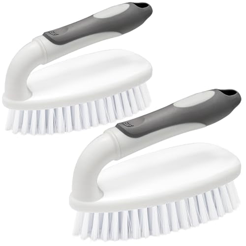 Heavy Duty Scrub Brush with Stiff Bristles 2 Pack Gray | Scrub Brushes for Cleaning Bathtub Scrubber Cleaning Brush for Bathroom, Shower, Kitchen, Sink, Carpet, Floor - color: Gray