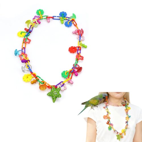 (2 Pack) Bird Necklace Toy Rainbow Necklace Bird Toy Chewing Toy Cage Links Bird Swing, Climbing Chain for Small Sized Birds, Small Bird Necklace Toy.