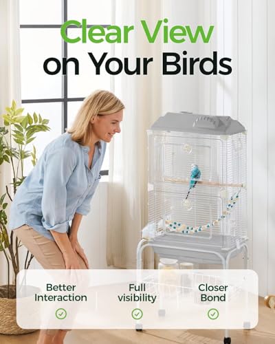 Clear View Bird Cage, Indoor & Travel Small Birdcage for Parakeet, Parrot, Budgies, Cockatiels, Canary |Easy Clean Safe Materials (White-Z2) - color: White-Z2