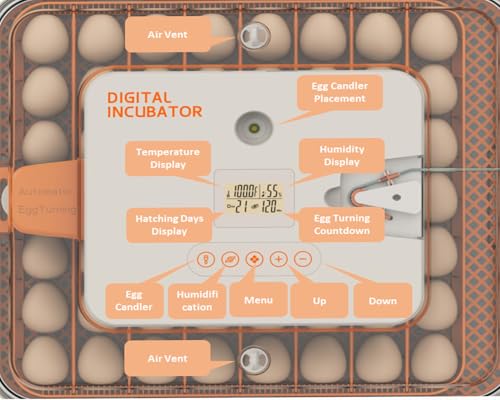 Egg Incubator for Hatching Eggs, Intelligent 56 Eggs Incubator with Temperature & Humidity Control, Automatic Egg Turning, Hatch Days & Egg Candler, Adjustable