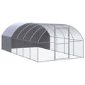 Large Chicken Coop, 118.1 x 118.1 x 78.7 Inch Galvanized Steel Chicken Run, Walk-in Metal Poultry Cage for Backyard, Spacious Hen House and Duck Pen with Cover - color: Silver-H
