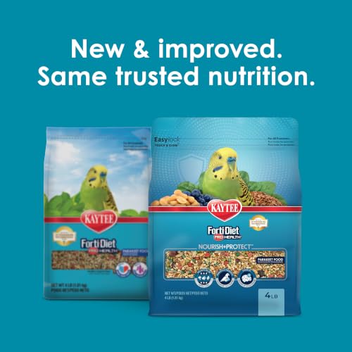 Kaytee Forti-Diet Pro Health Nourish+Protect Parakeet Food, 4 Pounds | Balanced digestion daily. Parakeet seed with superfoods. Prebiotics, probiotics, small bird food - size: 64 Ounce (Pack of 1)