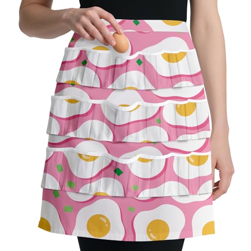 CUTHOLLOW Egg Collecting Apron for Adlut, Housewife, 18 Deep Pockets Hen Egg Gathering Holding Apron with Elastic Closures - style: Omelette