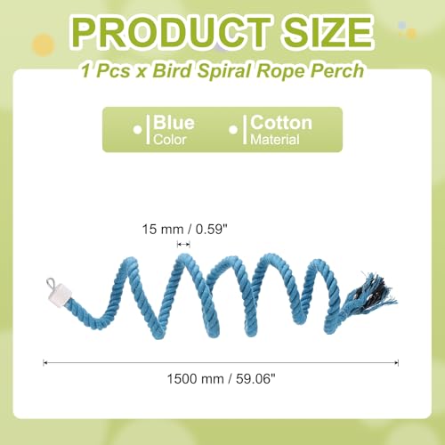 Bird Rope Perch Swing, Spiral Rope Perch Standing Pole Accessory Climbing Swing Paw Grinding 59 Inch, (Blue) Intended for Parrot/Parakeet/Budgies/Cockatiels/Lovebirds - color: Blue, size: 59 Inch